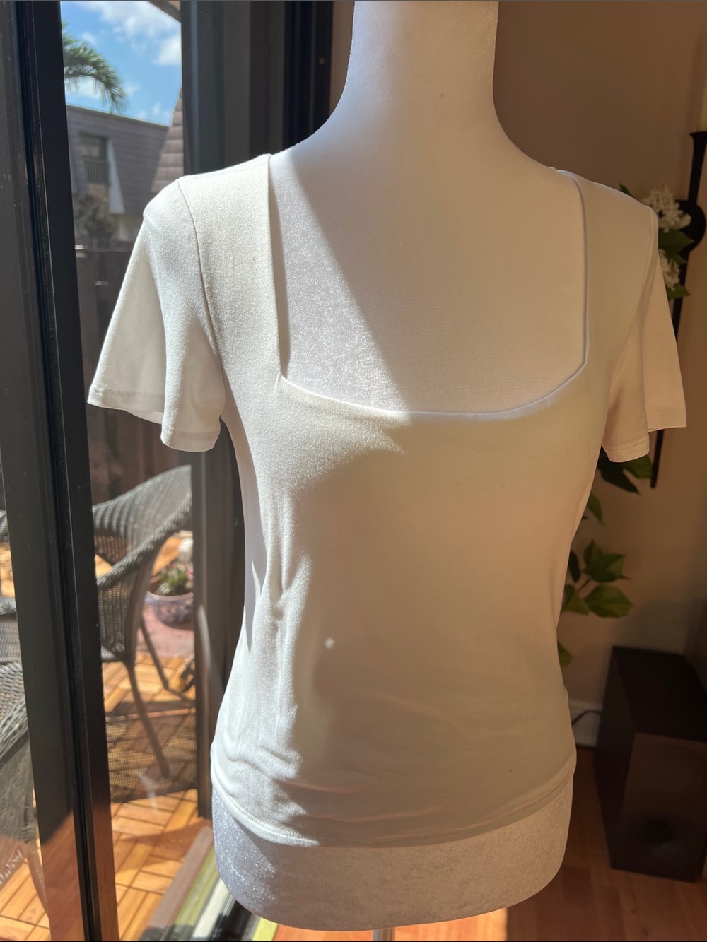 Women's Square-Neck Short Sleeve Tee in White